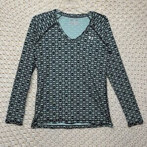 Under Armour Top Shirt Women‎ Sz SM Long Sleeve Heat Gear Run Gym  Fitted V-Neck